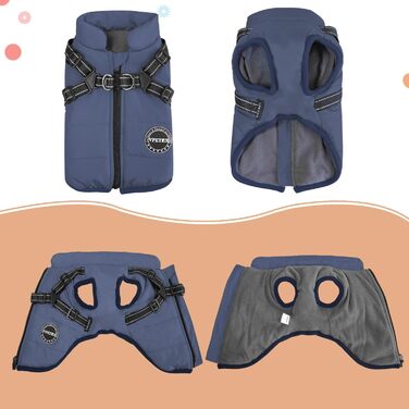 Зимовий теплий одяг для собак V.PET.B.R. - куртка для собак, водонепроникна, з інтегрованим шлейкою, для собак, поліестер, блакитний, X-Small