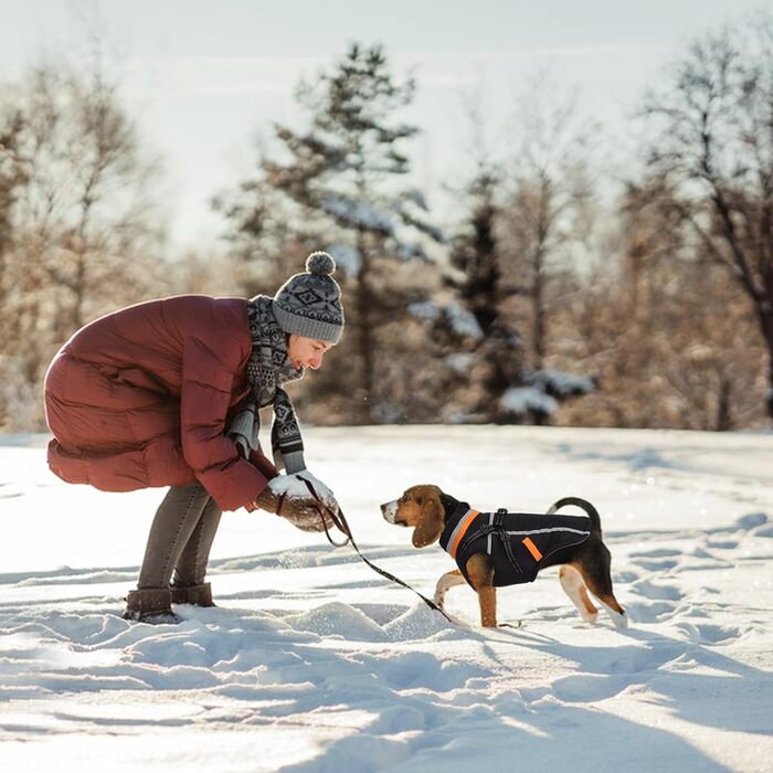 Водонепроникний зимовий теплий накид для собак FeimaX з отвором для шлейки, чорний, S