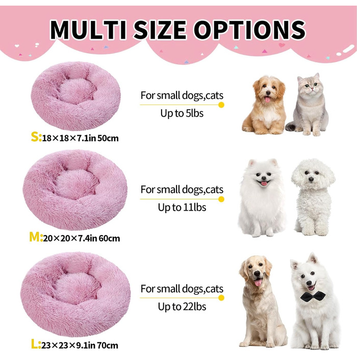 М'яке ліжко для котів Donwei, ліжко-подушка для собак, круглі ліжечка для котів, рожеве (60 см)