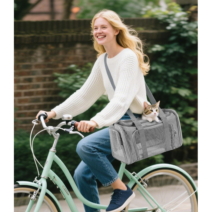 Транспортна переноска для кота та собаки Vuxava, складана, дихаюча, з плечовим ременем та знімним килимком (Сірий, L)