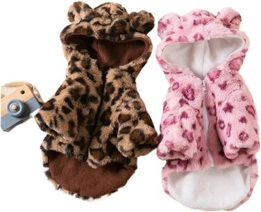 Теплий зимовий халат для собак та котів з капюшоном у леопардовому принті, метод Bucket Teddy, для маленьких та середніх порід (Рожевий, M)
