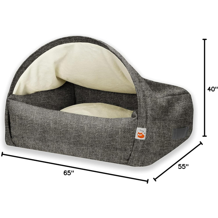 Sleepy Fox® Преміум Печера-ліжко для собак та котів - Нагороджений, запатентований дизайн (Medium: 85w x 75d x 55h cm, Сірий велюр)