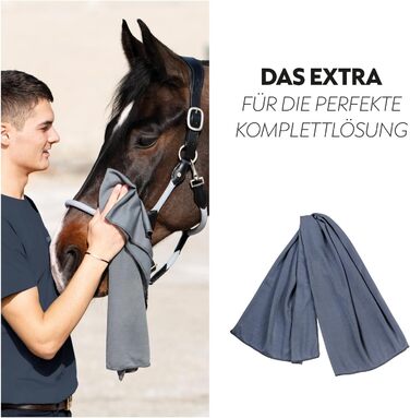Охладна ковдра SUNRIDE для коней (Cool Down) 3-частинна - з накидкою на голову та тканиною - миттєвий охолоджуючий ефект завдяки випарній прохолоді - екологічна, проста у використанні - сіра (125 см)