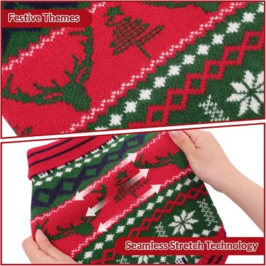 Світер для собак KONVINIT з різдвяним дизайном (олень, сніжинки, ялинка). Теплий різдвяний костюм для собак, зелений, XXL (71 см обхват грудей)