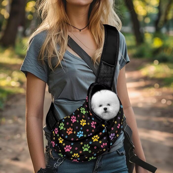 COEQINE Сумка-переноска для собак середніх порід, переноска для тварин, для цуценят, через плече, гаманець, з товстим наповнювачем, регульований плечовий ремінь для Йоркширських тер'єрів, Чихуахуа, принт з відбитком лапок