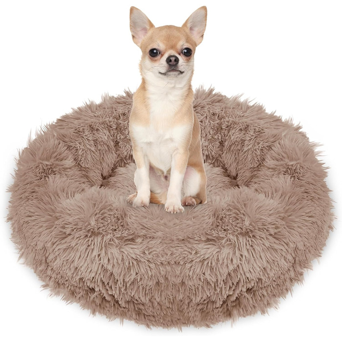 Кругле ліжко для собак Springos з антиковзною основою, м'яке та комфортне (40 см, світло-коричневе)