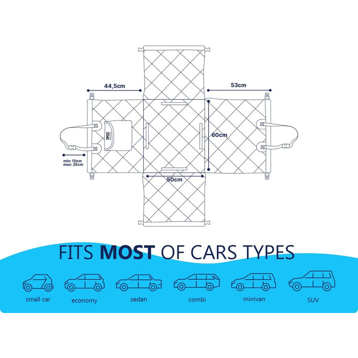 Автокрісло для собак RAGI з ременем безпеки - міцне та стабільне. Захист сидінь авто, переноска для собак на заднє сидіння. Чорний колір.