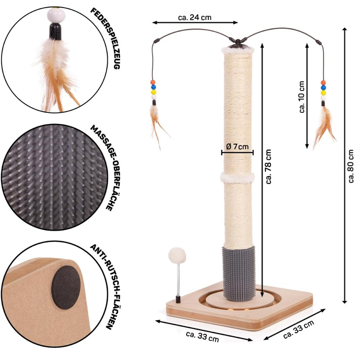 Котячий стовпчик Lilly - інтерактивне котяче іграшкове обладнання для самостійних занять | 78 см | 33 x 33 x 80 см