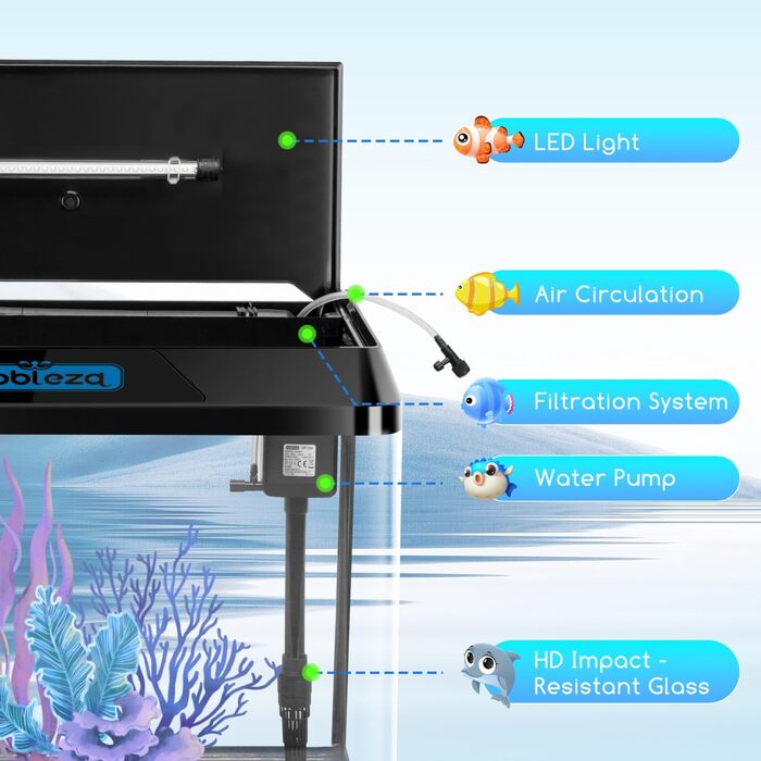 Акваріум Nobleza Mini Комплект, 54л з LED-підсвіткою та фільтром, білий