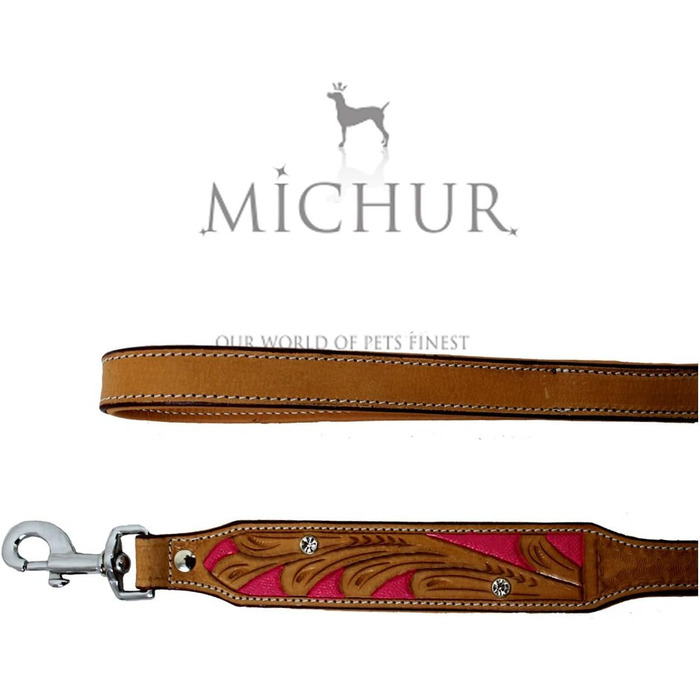 Нашийник для собак Pinklady Leder: шкіряний нашийник для собак, бежевий, карамельний, коричневий, рожевий, з перфорацією та стразами (150x2,5 см)