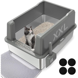 Великий металевий туалет для котів з кришкою XXL 71×51×36 см, нержавіюча сталь, проти протікання, легке очищення, для великих та кількох котів