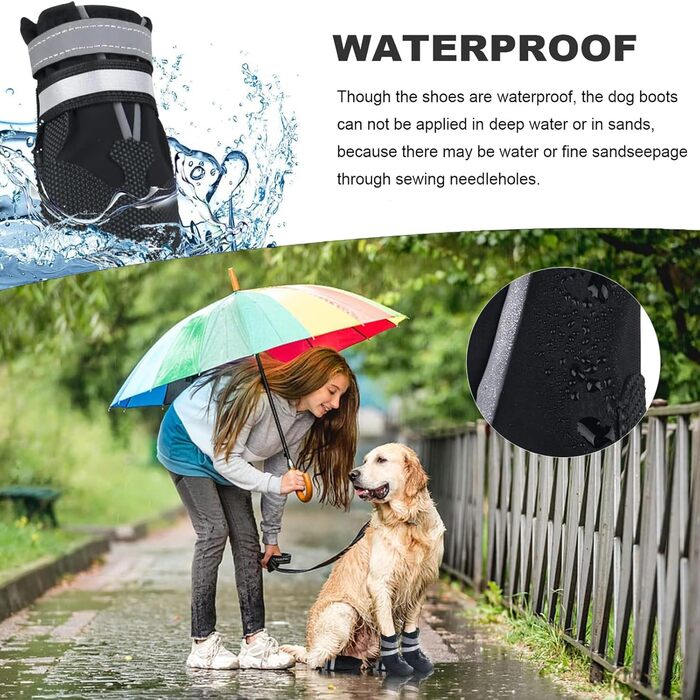 Чоботи для собак AMOMYDOG, 4 шт. Дихаючі, з неслизькою підошвою, регульовані світловідбиваючі застібки-липучки. Підходять для малих, середніх та великих собак (Чорний, L)