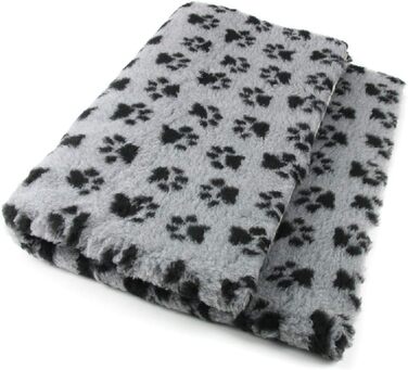 Преміум ковдра для собак ProFleece, сіра з чорними лапами, 75 x 50 см | Антибактеріальна, антиалергенна, неслизька, дихаюча, ізолююча