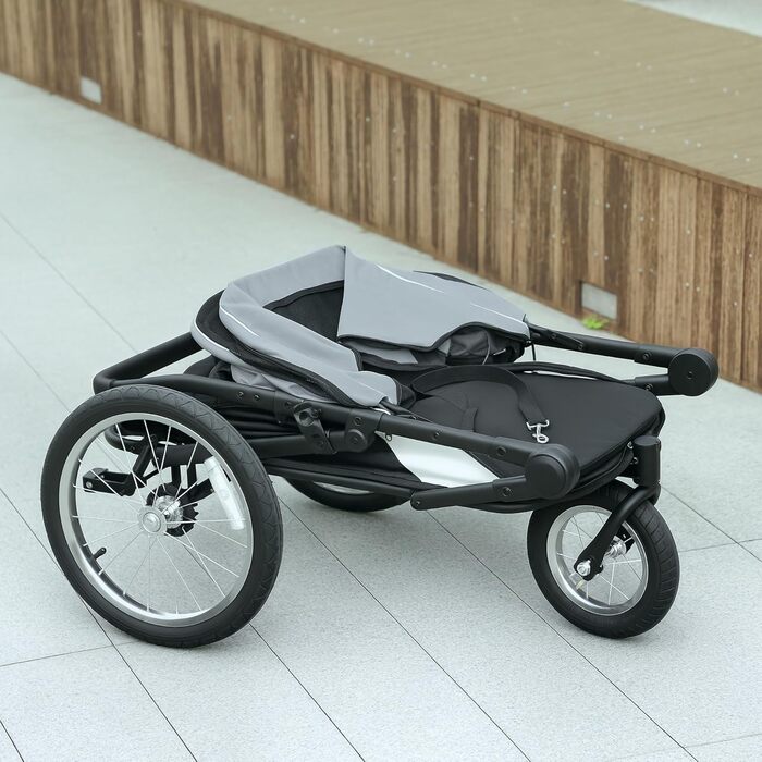 Візок для собак PawHut 3-колісний, сірий, складний, до 40 кг, з подушкою та безпековою лійною