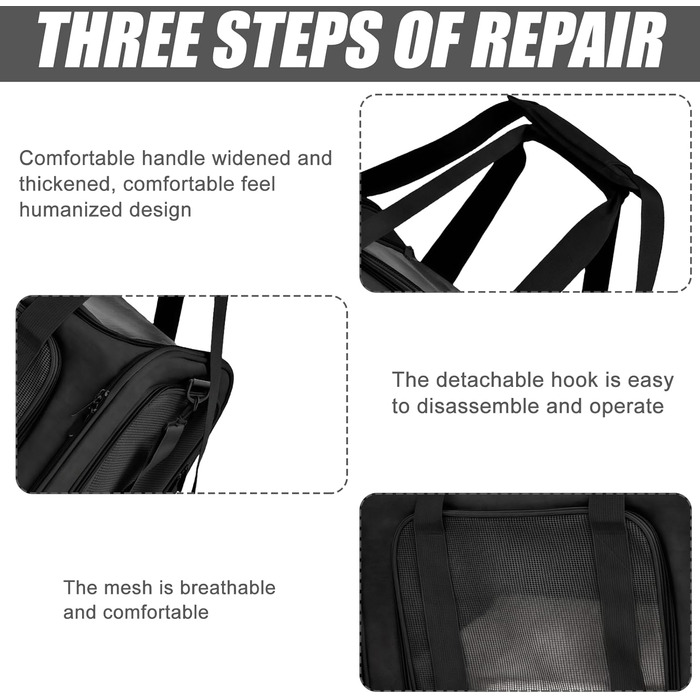 Транспортна переноска для котів WIYETY: переноска-торба для котів та маленьких собак, 3-6 кг, чорна, складана