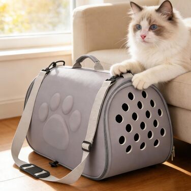 Транспортна сумка для кота Weiche Katzen - переноска для тварин на плечі сірого кольору | для подорожей, відпочинку, в літак, на дачу, до ветеринара