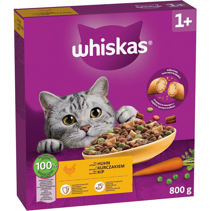 Сухий корм для дорослих котів WHISKAS з куркою, 5 x 800 г
