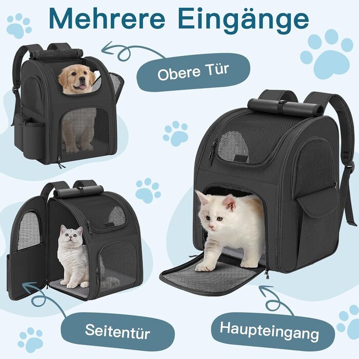 Рюкзак для тварин до 10 кг з сіткою, чорний: зручний та дихаючий для собак та котів