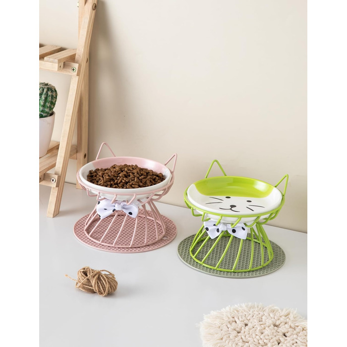 Керамічні годівниці для котів набором 4 шт., підняті миски з підставкою, годівниця для домашніх котів, зменшує напругу в шиї, зручні для вусів, для кошенят, котів, цуценят, миється в посудомийній машині, 4 кольори миска+підставка