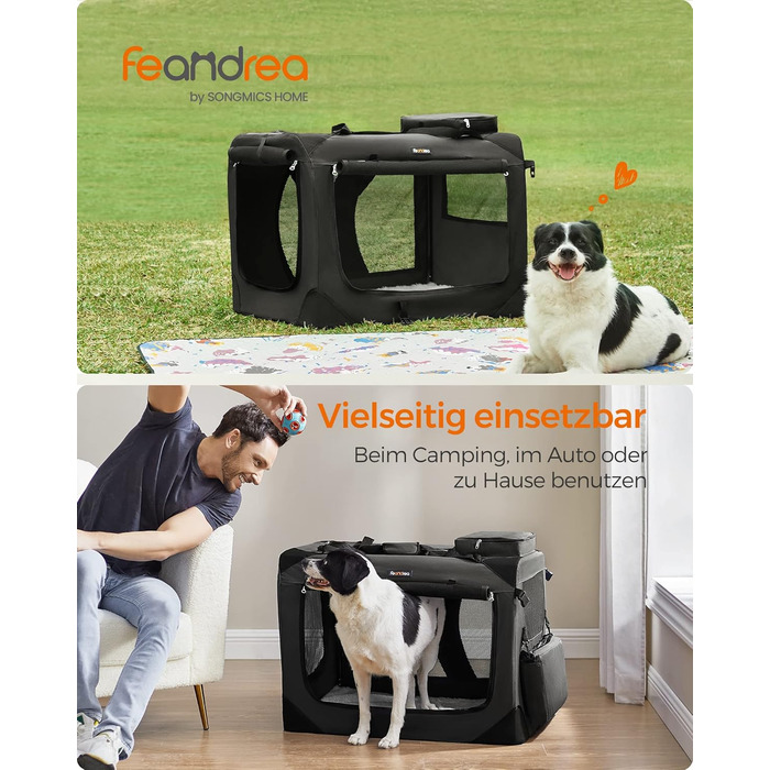 Клітка для собак Feandrea, XL, 81 x 58 x 58 см, чорна, з металевим каркасом та зручними ручками