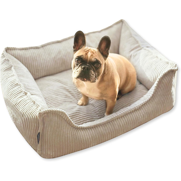 4L Textil М'яке собаче ліжко з корду Hugo Premium-LINE, ортопедичне для маленьких собак, з memory foam, бежеве, 60x40 см