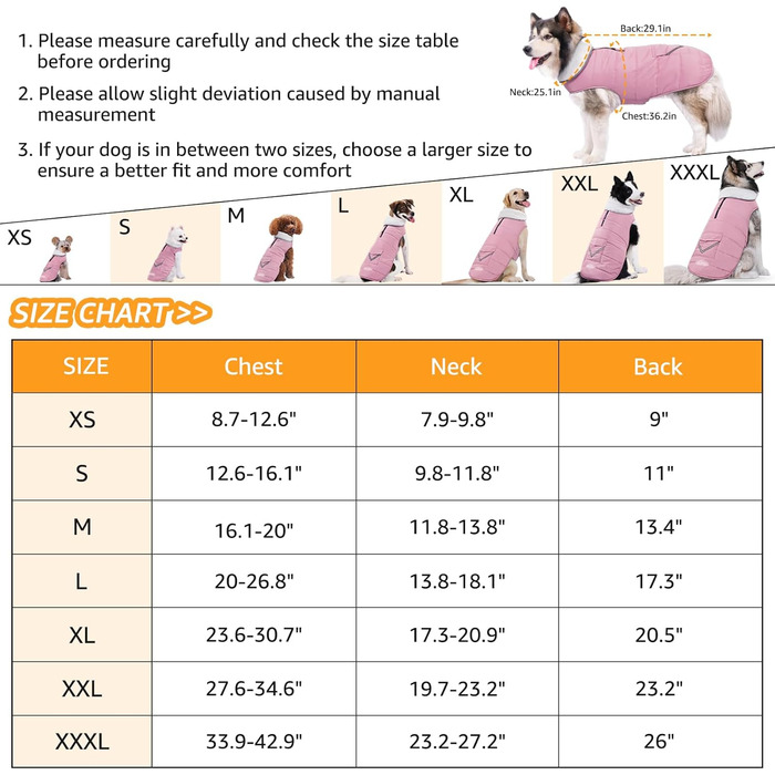 iBuddy Зимовий теплий куртка для собак з флісовою жилеткою, водонепроникний, вітронепроникний, світловідбиваючий, регульований, для великих собак (Рожевий, XXX-Large)