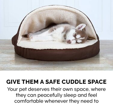 Кругле собаче ліжко Furhaven з memory foam, 89 см, для великих та середніх собак, знімний, пральний чохол, Sherpa & Suede Snuggery, Espresso