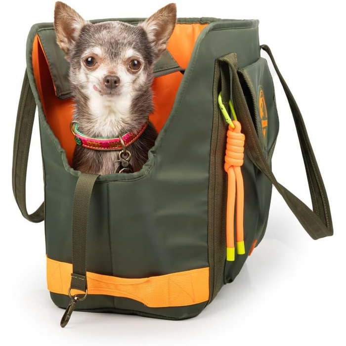 Сумка для собак Dog with a Mission | Переноска для собак | Сумка-переноска для тварин | Зелена/Помаранчева | 47 x 34 x 20 см