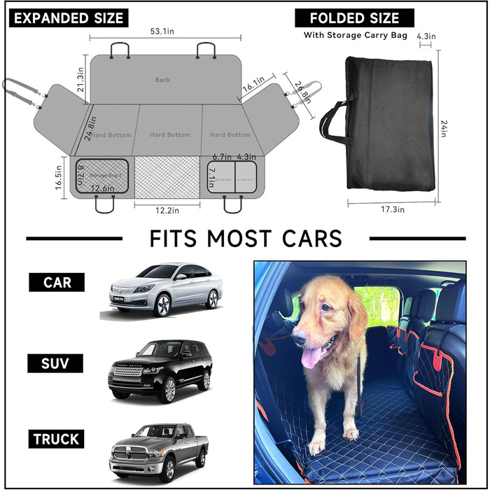 Захисний чохол на сидіння автомобіля для собак, великих порід, водонепроникний, стійкий до подряпин, з кишенями та сіткою, антиковзаючий, для подорожей