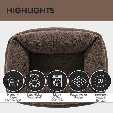 Ортопедичне собаче ліжко PAW WOW Sven | М'яке ліжко для собак з тедді-тканини | 70x100 см (Колір: Коричневий)