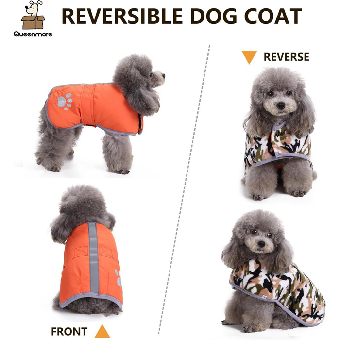 Водонепроникний теплий одяг для собак Queenmore, двосторонній, фліс, розміри XS-XL