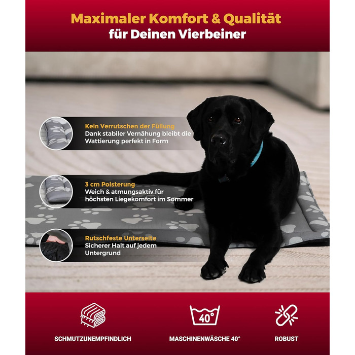 Літня собача ковдра HS-Hundebett® з бавовни з наповнювачем та антиковзким покриттям XS – М'яка собача ковдра для літа – Працює в пральній машині та довговічна – Легка літня ковдра для собак – Виготовлено в Німеччині (Лапа Антрацит, 95x135 см)