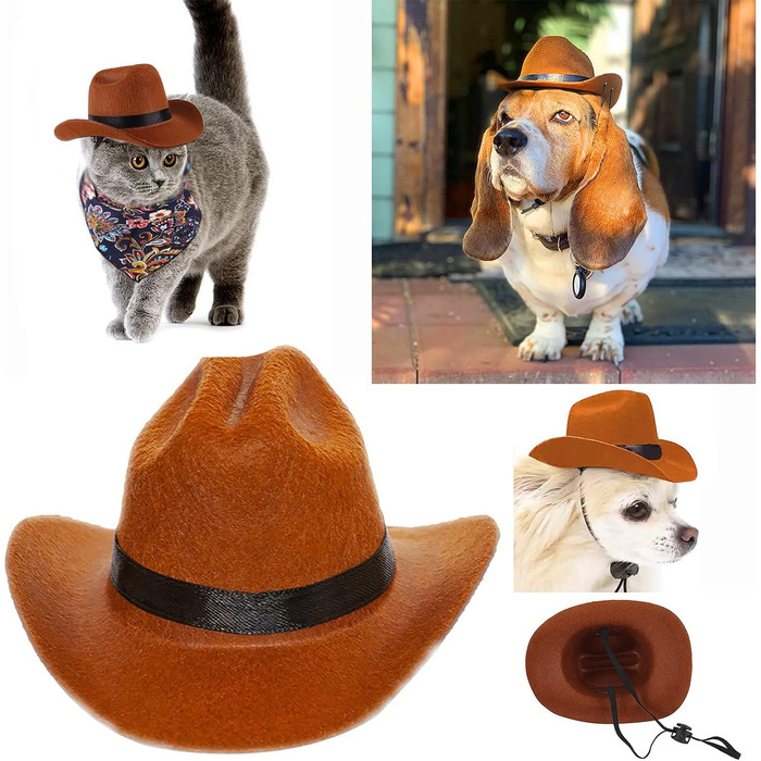 Костюм ковбоя для котів та собак (2 шт.) з капелюхом та банданою, для вечірок, косплею та щоденного використання