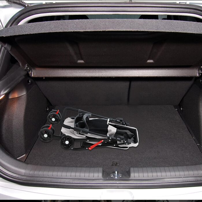 Візок для собак та котів до 10 кг, складний – сірий. Зручний візок для маленьких тварин з регульованим дахом, сіткою та гальмом.