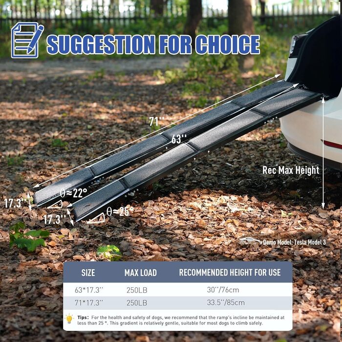 Рампа для собак BACOENG 180 см, автоматичне складання, з антиковзким килимком, для автомобілів, вантажівок та SUV