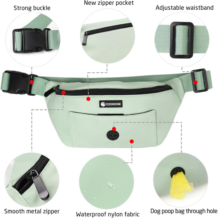 Сумка для собак з відділенням для ласощів та рулеткою для збору відходів, поясна/поясна сумка, підходить для жінок та чоловіків, для дресирування цуценят, подарунок для любителів собак, зелений нейлон