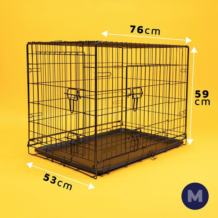 Складана клітка для собак DogCrates+ з 2 дверима, середня, 76 см, пластик, чорна
