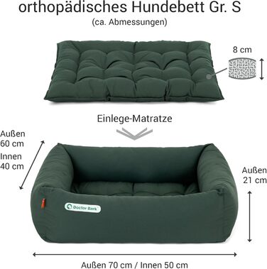 Ортопедичне ліжко для собак Doctor Bark - миється до 95°C, гігієнічне, без запаху, з м'якою подушкою (S - 70x60 см, зелене)