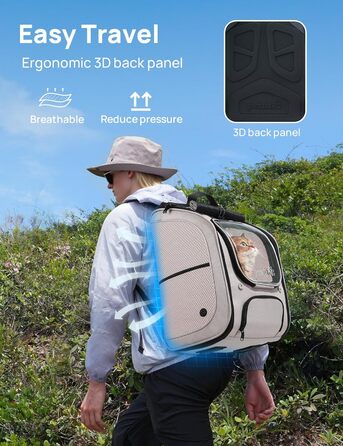 Рюкзак для кота Pecute з вікном-бульбашкою, дихаючий, 42x32x26 см, Khaki