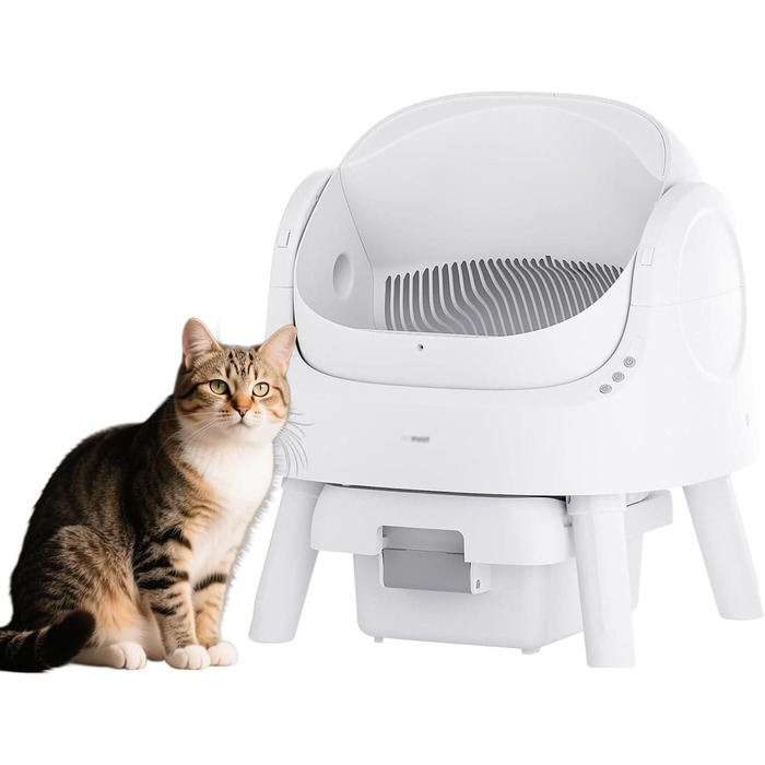 Автоматичний лоток для котів Katzenklo Selbstreinigend XXL Білий – Інтелектуальний дизайн з відкритим верхом, великий об'єм, ручний та автоматичний режими