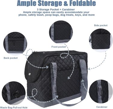 Сумка-переноска для собак та котів, чорна, дихаюча, з кишенями, для маленьких собак, цуценят, кроликів, миючий матеріал
