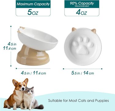 Васко керамічний годівниця для котів, піднятий миска, похилий дизайн, коричневий