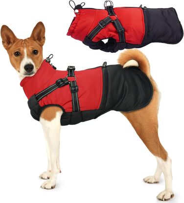 Зимовий одяг для собак маленьких порід: теплий жилет, водонепроникна куртка, червоний (M)