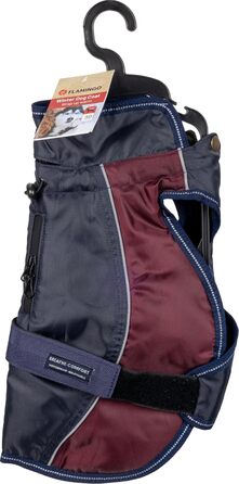 Зимовий теплий нашийник для собак Flamingo Eiberg – какі та темно-синій – 40 см – поліестер, дихаючий, водовідштовхуючий, з PU-покриттям, з животом-ременем, отвір для повірця, світловідбиваючий, XXS