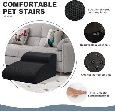 Сходинки для собак Mozvvco: 2 сходинки для маленьких собак, м'який матеріал, знімна оббивка, чорного кольору