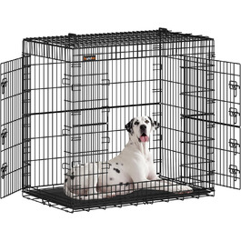 Клітка для собак Feandrea, розкладна, з 2 дверцятами, висувна миска, 122 x 74 x 114 см, XXL, чорна