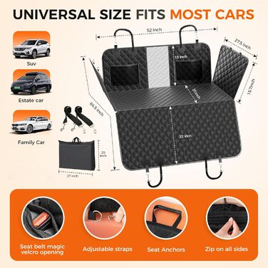 Чохол на сидіння авто для собак, міцний, водонепроникний, 7-шаровий, збільшує простір на 40%, витримує 180 кг, чорний