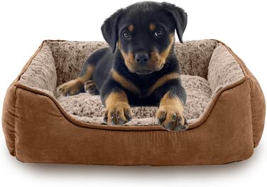 Крісло-лежанка для собак маленьких порід, миюче, м'який плюш, антистресова підстилка з неслизьким дном, прямокутна, коричнева (50 x 48 см), X-Small