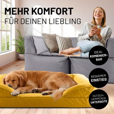 Ортопедичне собаче ліжко Lumaland для дому та вулиці | 70x60 см | для маленьких собак | водовідштовхувальне, з неслизьким дном, миється | жовтий колір