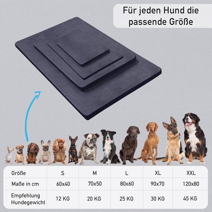 Ортопедична подушка для собак Преміум-якості, сірого кольору, 80x60 см, з повним шаром піни 3 см, зйомний тканинний чохол, придатна для прання при 40°C, гіпоалергенна, для собак середніх порід